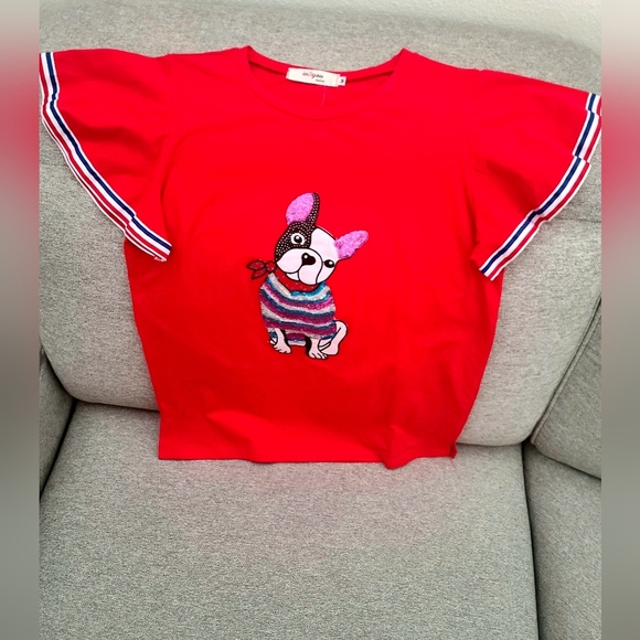 In 2 You Womens Red Top Sequined Dog - Picture 2 of 6